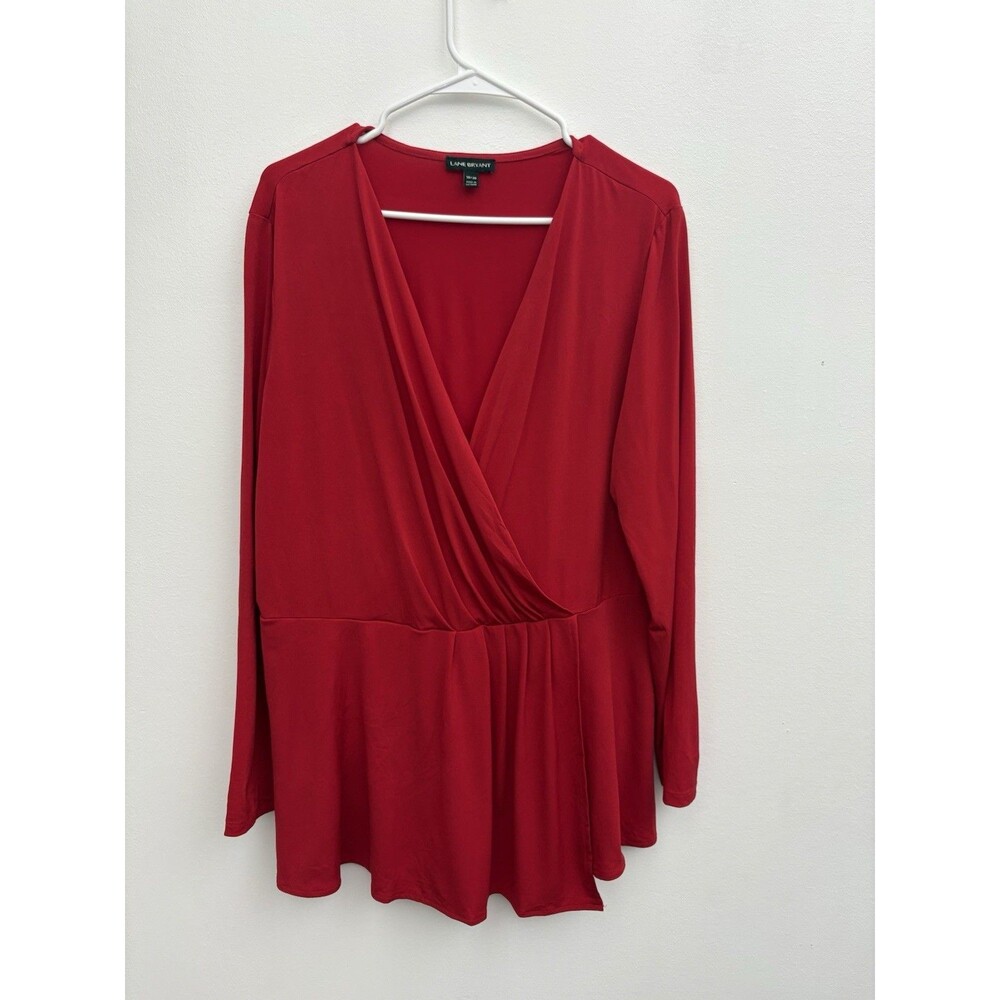 Lane Bryant Women’s Wrap Top  Red Long Sleeve Blouse Pleated Hem Size 18/20